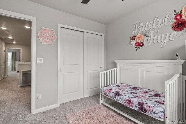 8765 Laurel Mountain Vw, Colorado Springs, CO 80924 - bedroom featuring carpet floors, a closet, and ceiling fan