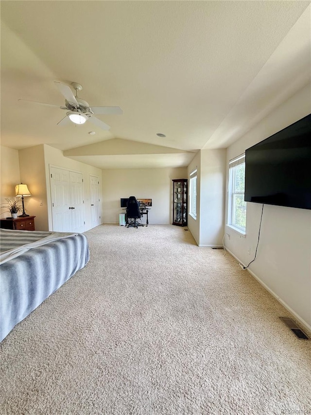 16063 E 106th Ct, Commerce City, CO 80022 - bedroom featuring carpet flooring, lofted ceiling, and a ceiling fan