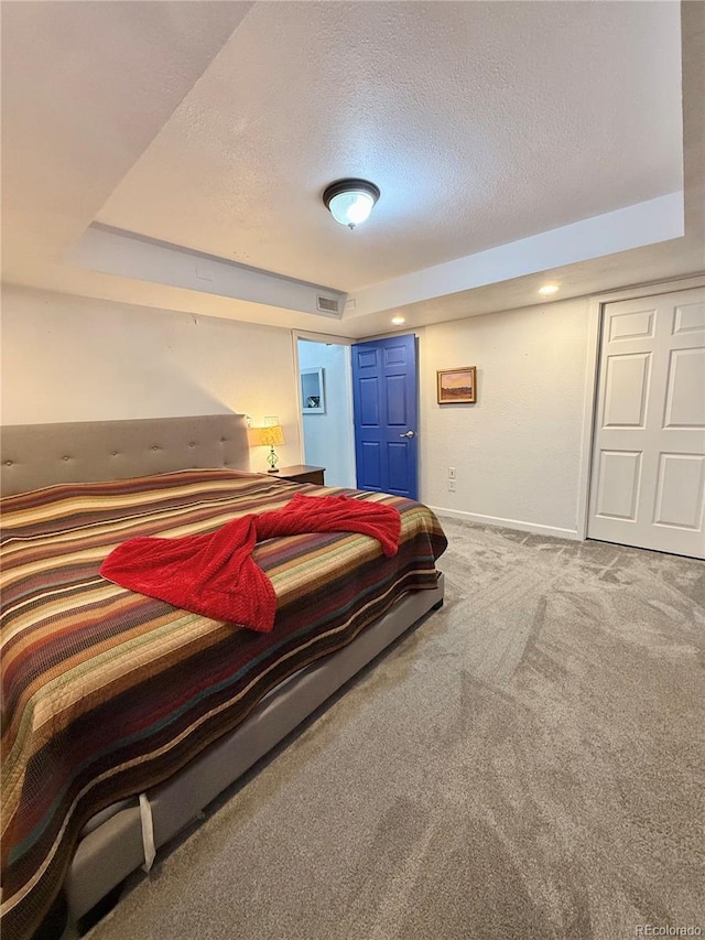 16063 E 106th Ct, Commerce City, CO 80022 - bedroom with a raised ceiling, a textured ceiling, carpet floors, and baseboards