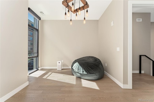 unfurnished room featuring light hardwood / wood-style floors and expansive windows