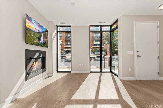 interior space featuring light hardwood / wood-style floors and a wall of windows