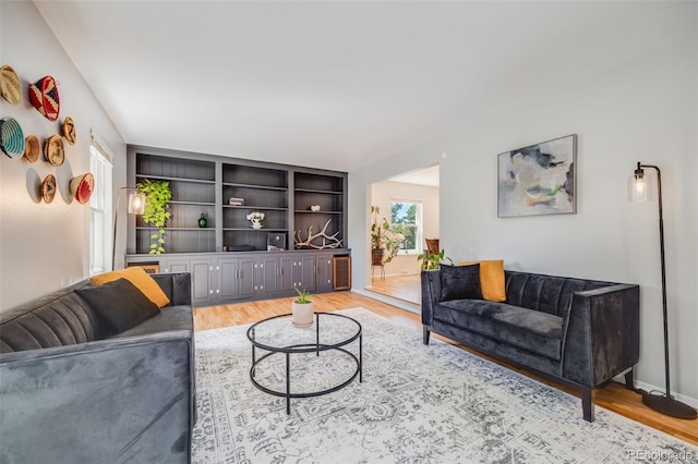living room featuring light wood-style floors