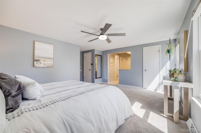 bedroom featuring carpet floors and a ceiling fan