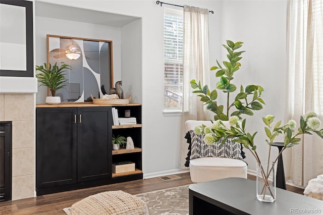 sitting room featuring dark hardwood / wood-style floors