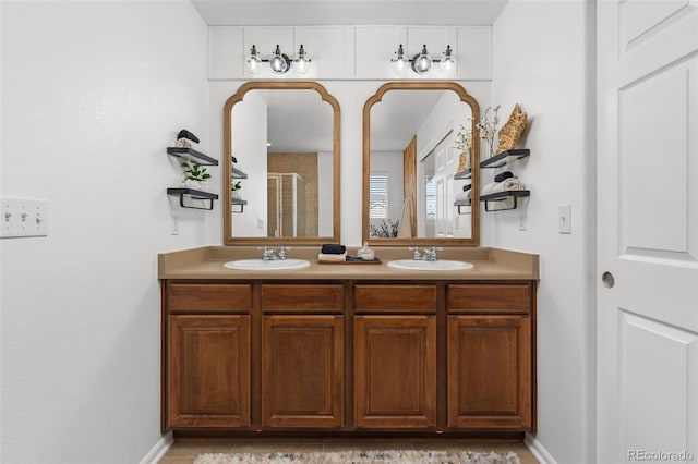 bathroom featuring vanity and walk in shower