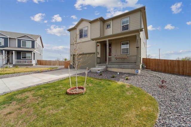 2201 Monte Vista St, Fort Lupton, CO 80621 - traditional-style home with fence, concrete driveway, a porch, and a garage