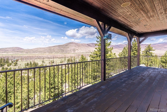 wooden deck featuring a mountain view