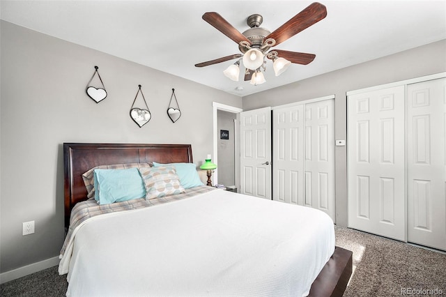 1391 Elmira St, Aurora, CO 80010 - carpeted bedroom featuring multiple closets and a ceiling fan