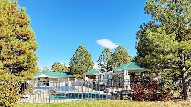 view of pool with a gazebo and a patio