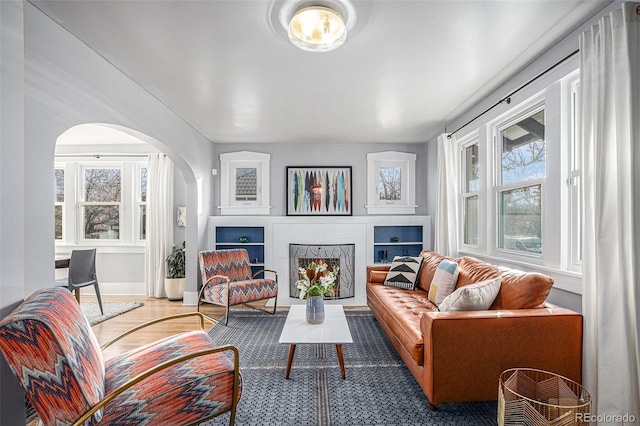 living room with hardwood / wood-style floors