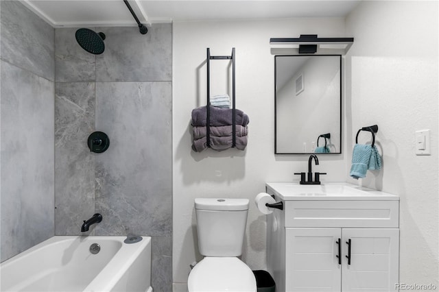 full bathroom with toilet, vanity, and tiled shower / bath combo