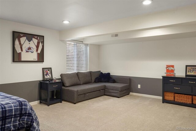 7836 S Fairfax Ct, Centennial, CO 80122 - interior space featuring visible vents, recessed lighting, baseboards, and light carpet