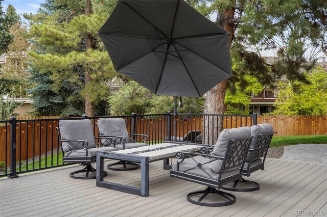 7836 S Fairfax Ct, Centennial, CO 80122 - wooden terrace featuring fence
