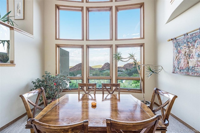 carpeted dining area with a wealth of natural light and baseboards