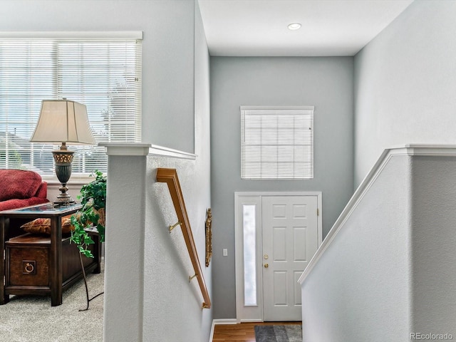 foyer featuring light wood-type flooring and plenty of natural light