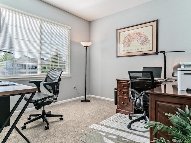 home office with light carpet