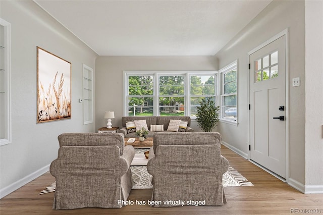 2709 S Franklin St, Denver, CO 80210 - living room with wood finished floors and built in shelves