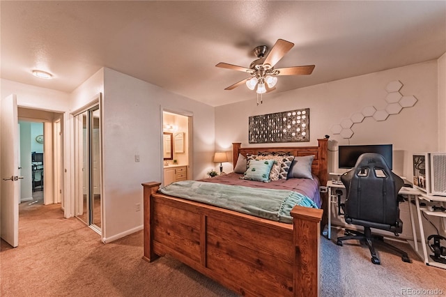 7945 York St Unit 2, Denver, CO 80229 - bedroom with light carpet, ensuite bath, an office area, and a ceiling fan