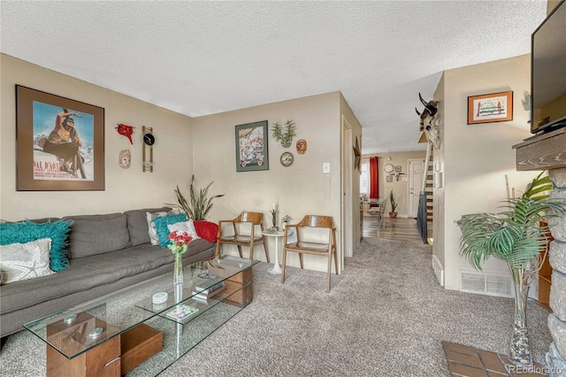 14034 E Utah Cir, Aurora, CO 80012 - living room featuring carpet and a textured ceiling