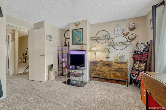 14034 E Utah Cir, Aurora, CO 80012 - carpeted living area featuring a textured ceiling