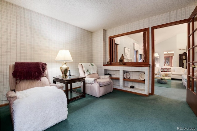 7500 E Dartmouth Ave Unit 16, Denver, CO 80231 - sitting room with carpet flooring, a textured ceiling, and wallpapered walls