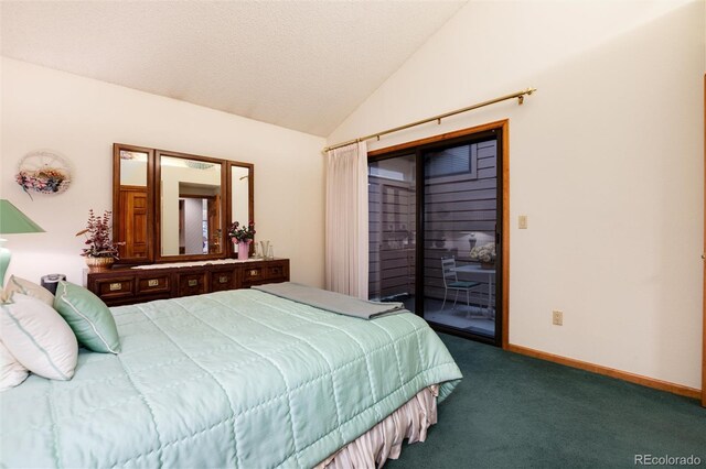 7500 E Dartmouth Ave Unit 16, Denver, CO 80231 - bedroom with lofted ceiling, access to outside, carpet, and baseboards