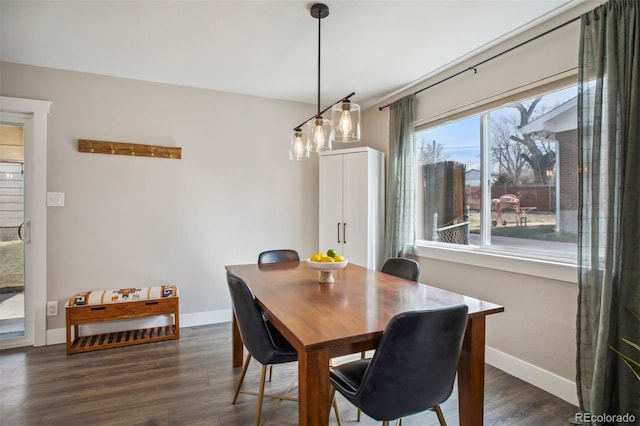 dining room with baseboards and wood finished floors