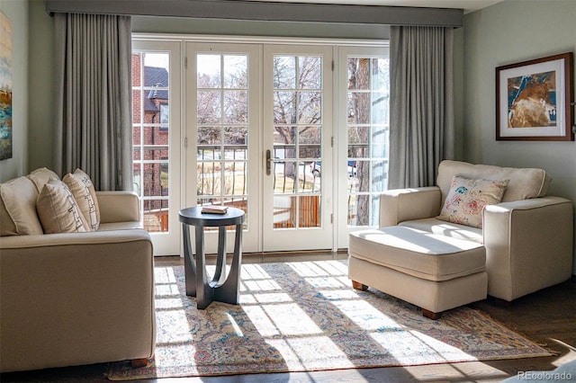 living area featuring wood finished floors and a healthy amount of sunlight