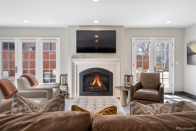 290 Dexter St, Denver, CO 80220 - living area featuring recessed lighting and a glass covered fireplace