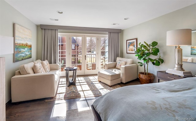 290 Dexter St, Denver, CO 80220 - bedroom with access to outside, wood finished floors, french doors, and recessed lighting