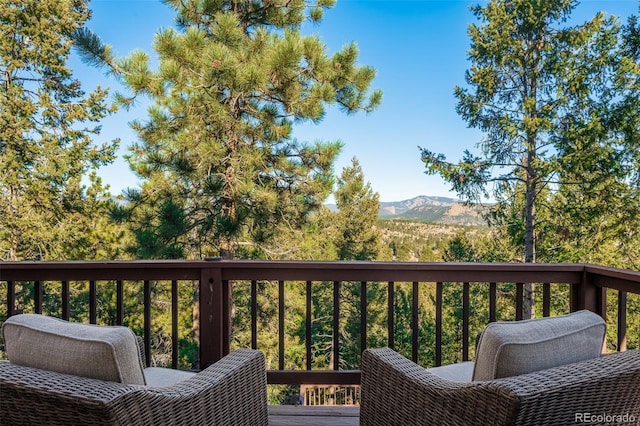 deck with a mountain view