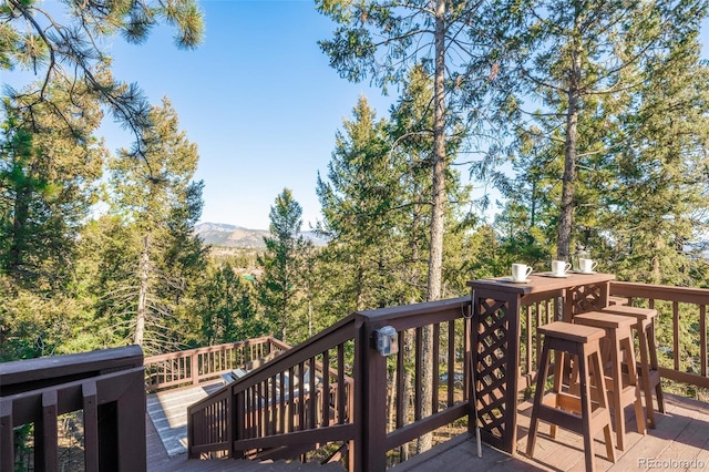 deck with a mountain view