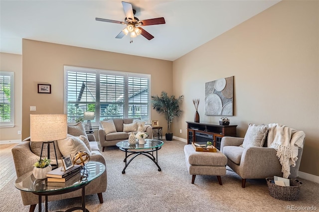 15852 Lavender Pl, Broomfield, CO 80023 - living room featuring ceiling fan and light colored carpet