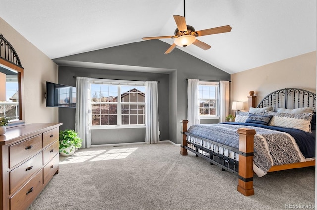 11991 Hazy Hills Dr, Parker, CO 80138 - carpeted bedroom with vaulted ceiling and ceiling fan