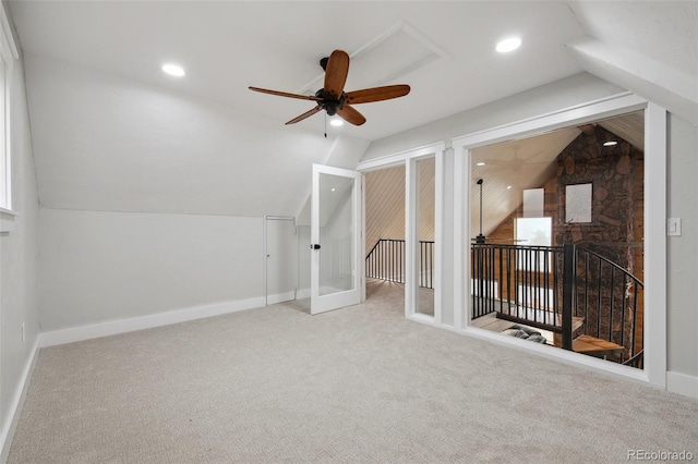 31551 Black Widow Dr, Conifer, CO 80433 - bonus room with lofted ceiling, a ceiling fan, carpet, and recessed lighting