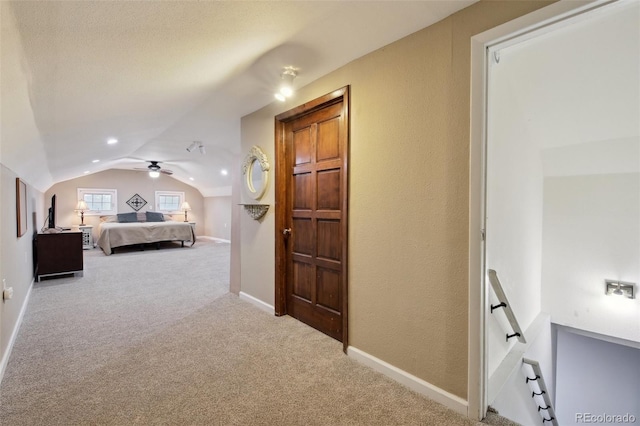 31551 Black Widow Dr, Conifer, CO 80433 - carpeted bedroom featuring vaulted ceiling and ceiling fan