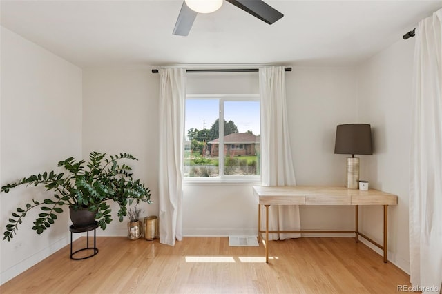 3440 N Harrison St, Denver, CO 80205 - office area featuring wood finished floors and ceiling fan