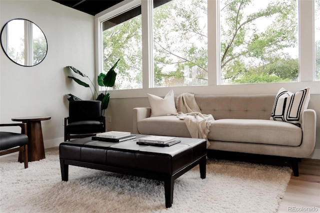 living area with plenty of natural light and baseboards