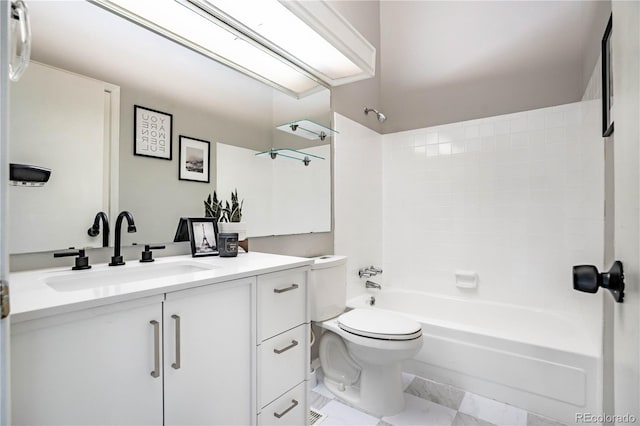 full bathroom with shower / bathing tub combination, vanity, and toilet