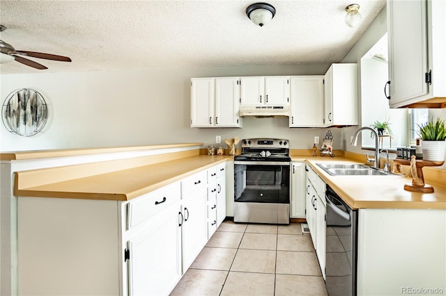 kitchen with dishwasher, white cabinetry, stainless steel range with electric cooktop, and sink