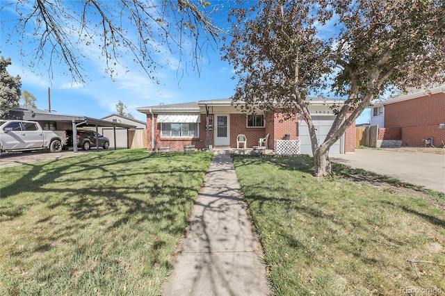 3022 Blackhawk St, Aurora, CO 80011 - view of front of house featuring brick siding, driveway, a front lawn, and a garage