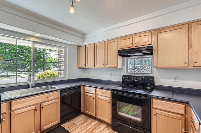 18807 E 51st Pl, Denver, CO 80249 - kitchen with black appliances, under cabinet range hood, dark countertops, and plenty of natural light
