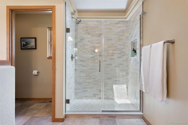 33095 Bergen Mountain Rd, Evergreen, CO 80439 - full bathroom with a shower stall and baseboards