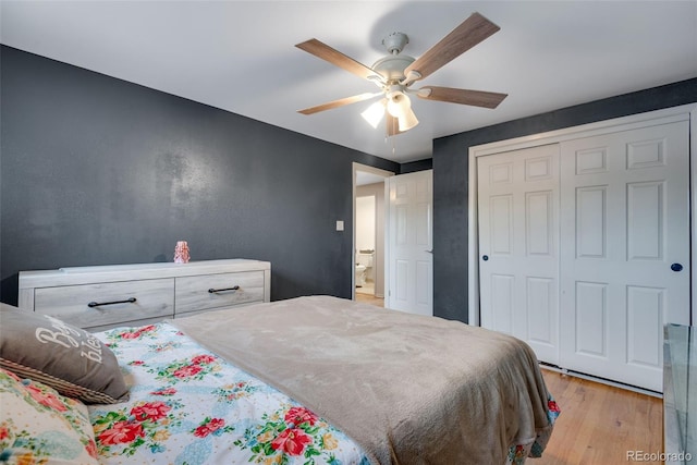 147 Wallace St, Northglenn, CO 80234 - bedroom featuring wood finished floors, a closet, and ceiling fan