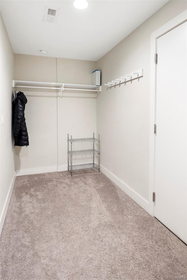 spacious closet featuring carpet flooring and visible vents