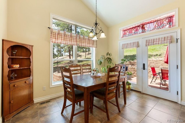 1563 Southpark Rd, Florissant, CO 80816 - tiled dining room featuring plenty of natural light, high vaulted ceiling, and french doors