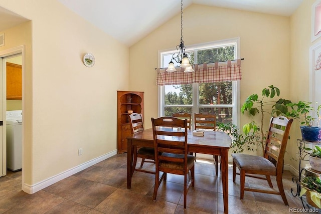 1563 Southpark Rd, Florissant, CO 80816 - dining space featuring washer / dryer and lofted ceiling