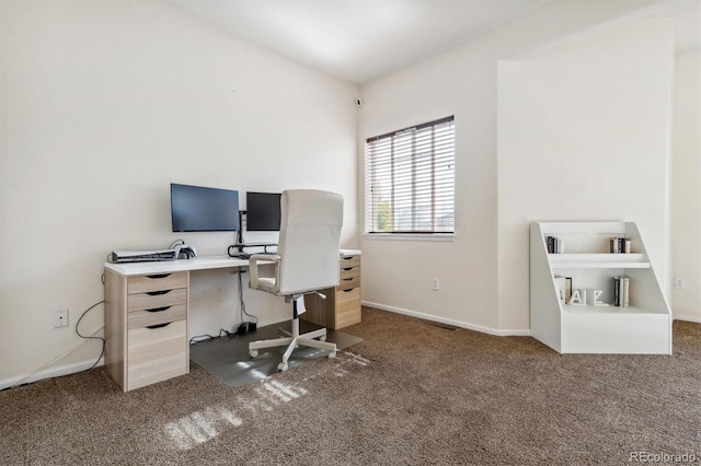 view of carpeted home office