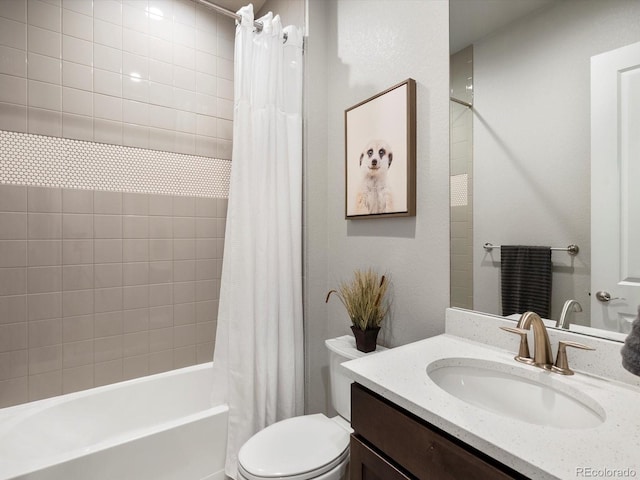 2113 Fountain Cir, Erie, CO 80516 - full bathroom with vanity, toilet, and shower / bathtub combination with curtain