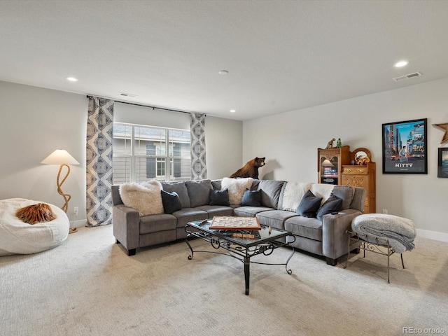 2113 Fountain Cir, Erie, CO 80516 - living room with light colored carpet, baseboards, and recessed lighting